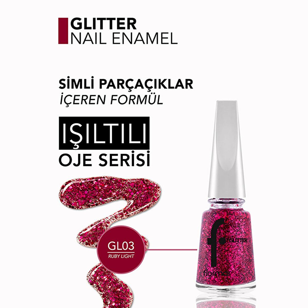 Flormar Glitter Yarı Saydam Simli Oje - Semi-transparent Glitter Nail Polish for Trendy Nail Art - view 3