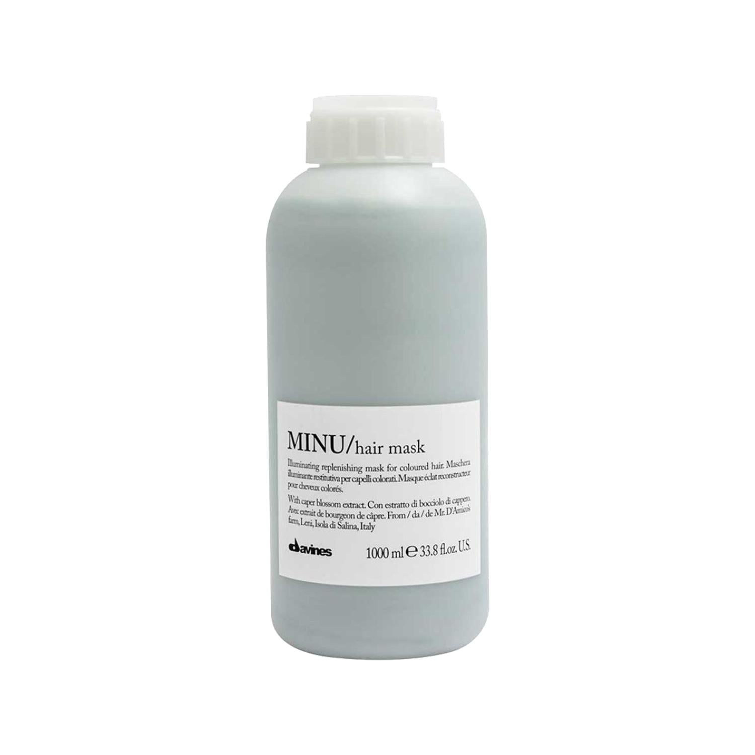 Davines Minu Hair Care Mask for Colored Hair - 1000ml Nourishing Treatment Davines Minu Hair Care Mask for Colored Hair hair care mask, colored hair treatment, Davines Minu, nourishing hair mask, large capacity hair care, hair nourishment, colored hair care, salon-grade hair treatment, Davines products