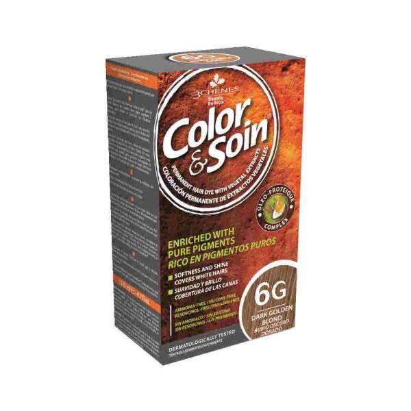 Color&Soin Dark Golden Blond Hair Dye - Natural, Ammonia-Free, 6G Shade with Botanical Extracts - Hair Dye