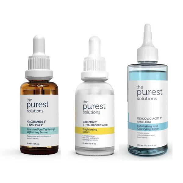 The Purest Solutions Skincare Set - Pore Tightening, Brightening, and Clarifying Toner with Niacinamide, - Face Serum