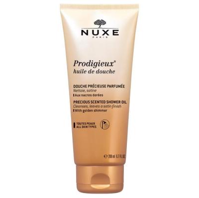 nuxe prodigieux shower oil 200ml bottle, nuxe shower oil with golden shimmer Nuxe Prodigieux Shower Oil - Golden Glow | 200ml Nuxe Prodigieux Shower Oil - Golden Glow | 200ml nuxe, shower-oil, golden-glow, body-care, luxurious, sensitive-skin, cleansing, fragrance, ai-generated, moisturizing