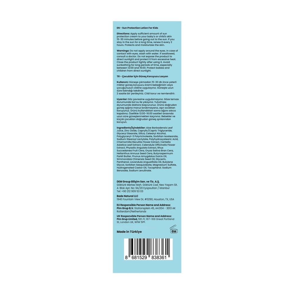 Bade Natural Children's Sunscreen Lotion SPF 50+ 100 ml