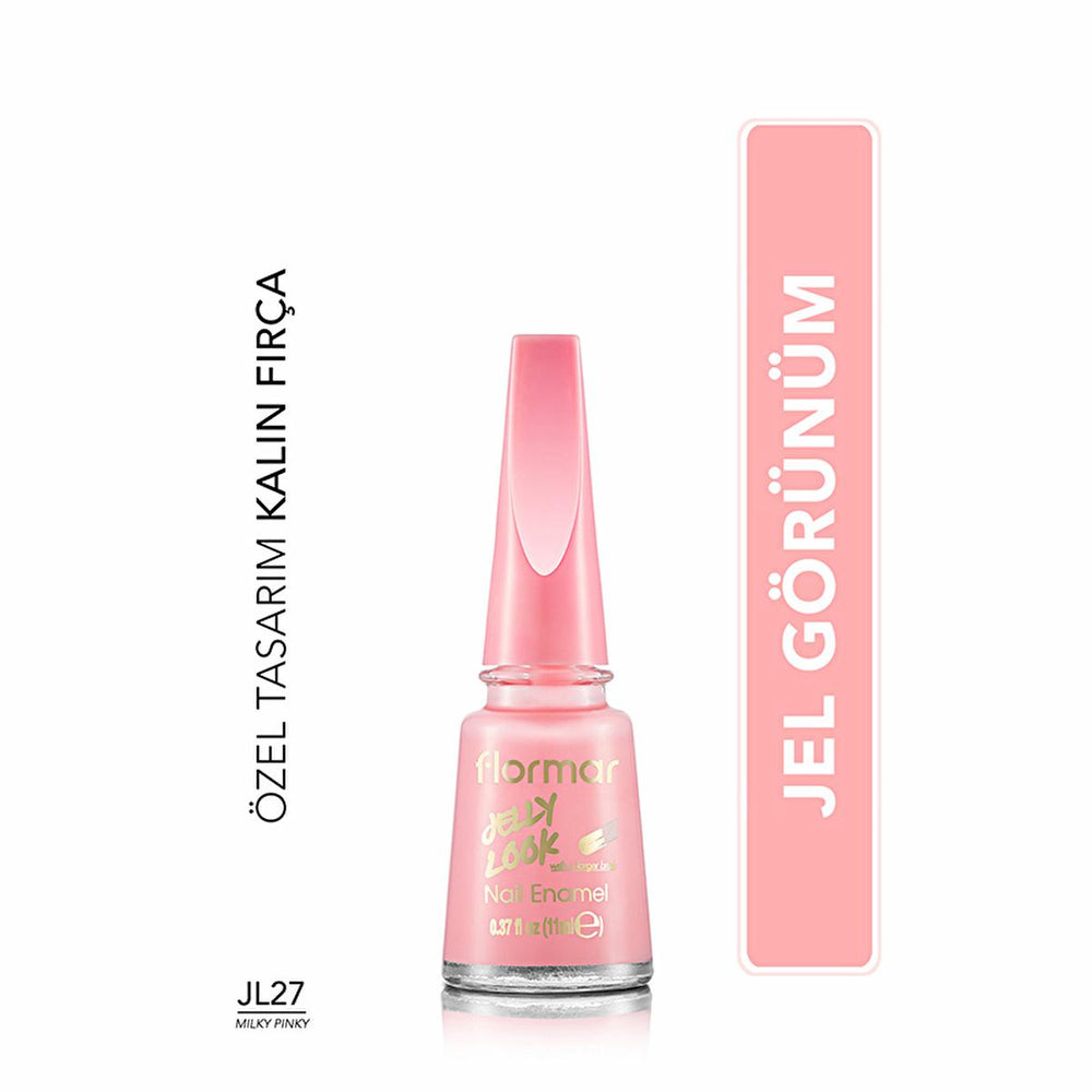 Flormar Jelly Look Nail Polish - High-Pigment, Gel Finish, Long-Lasting - Milky Pinky - Nail Polish