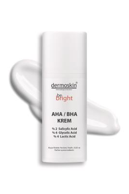 dermoskin be bright aha bha cream 33ml front view, dermoskin be bright packaging and texture Dermoskin Be Bright AHA/BHA Cream - Brightening & Smoothing | 33 ml Dermoskin Be Bright AHA/BHA Cream 33 ml - Brightening & Smoothing dermoskin, aha-bha-cream, skincare, brightening, anti-aging, uneven-skin-tone, exfoliation, youthful-skin, hydrating-cream, ai-generated