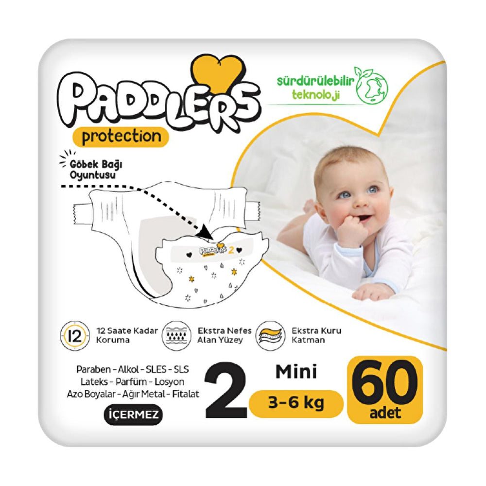 Paddlers Protection Eco-Friendly Baby Diapers Size 2 (3-6 Kg) - Soft, Absorbent, and Sustainable Newborn Diapers - Baby Care