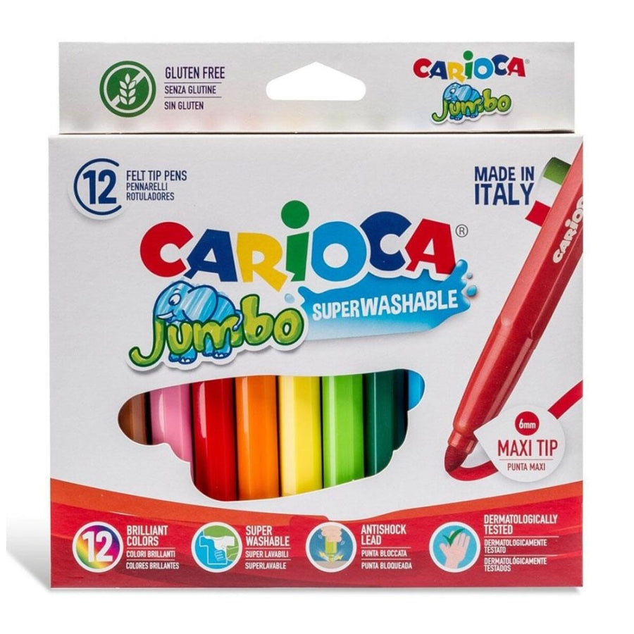 Carioca Jumbo Washable Felt Tip Markers for Kids 12 Count