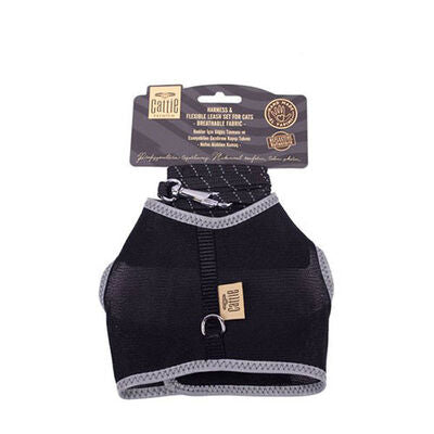 Cattie Air Mesh Cat Harness and Leash Set Large Black 30-40cm