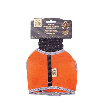 Cattie Air Mesh Cat Harness and Leash Set Orange Medium 25-35cm