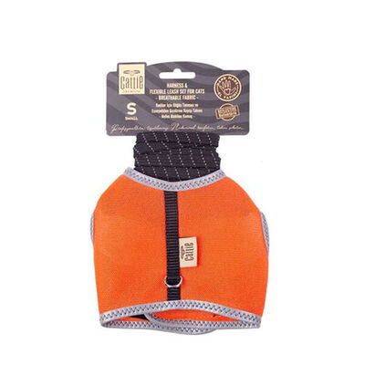 Cattie Air Mesh Cat Harness and Leash Set Orange Small 20-30cm