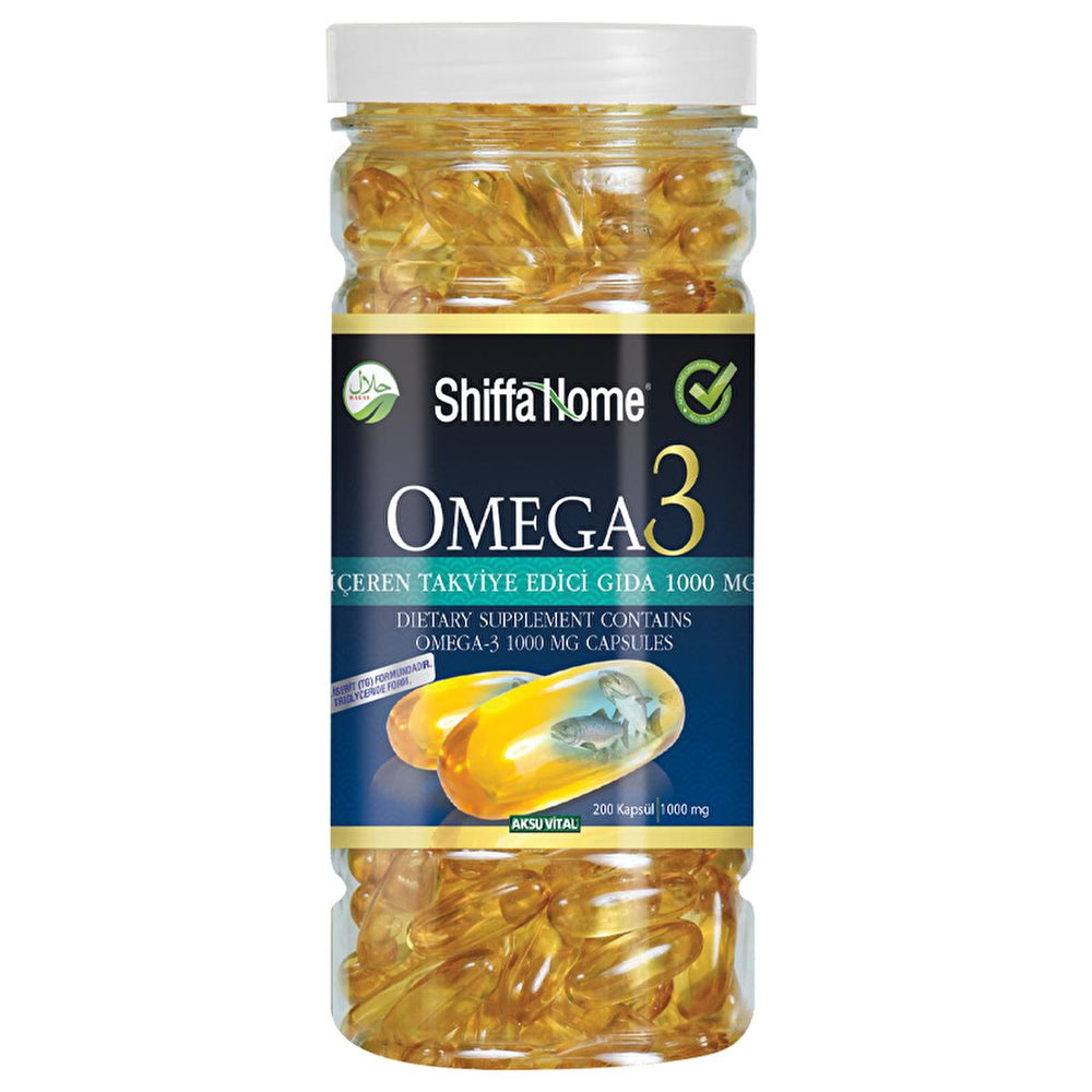 Shiffa Home Omega-3 Dietary Supplement - 200 Capsules, 1000mg Each | Halal Certified, Triglyceride - Vitamin & Supplement