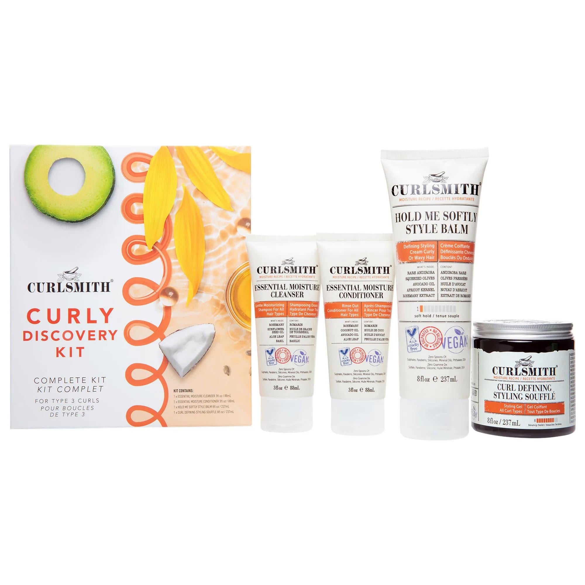 Curly Discovery Kit: Enhance & Define Type 3 Curls - Moisturizing Shampoo, Conditioner, Cream Balm & Styling Gel - Frizz Control & Volume - Cruelty-Free Curly Hair Kit: Define & Moisturize Type 3 Curls | Frizz Control curly hair kit, type-three curly hair products, curl enhancing shampoo, moisturizing curly hair conditioner, frizz control hair products, natural curly hair styler, cruelty-free hair care, volumizing curly hair products, hair styling cream for curls, hair gel for curly hair, curly hair product