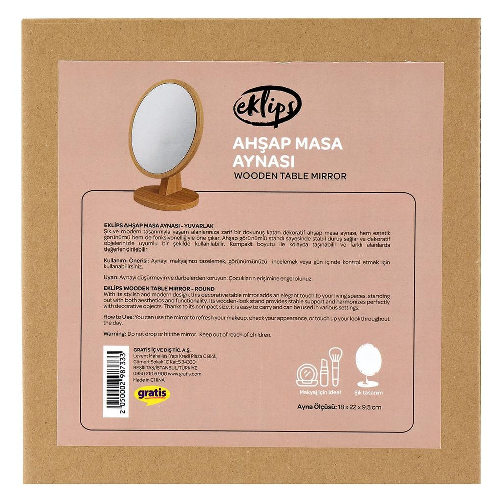 Eklips Wooden Round Table Mirror for Easy Makeup Application