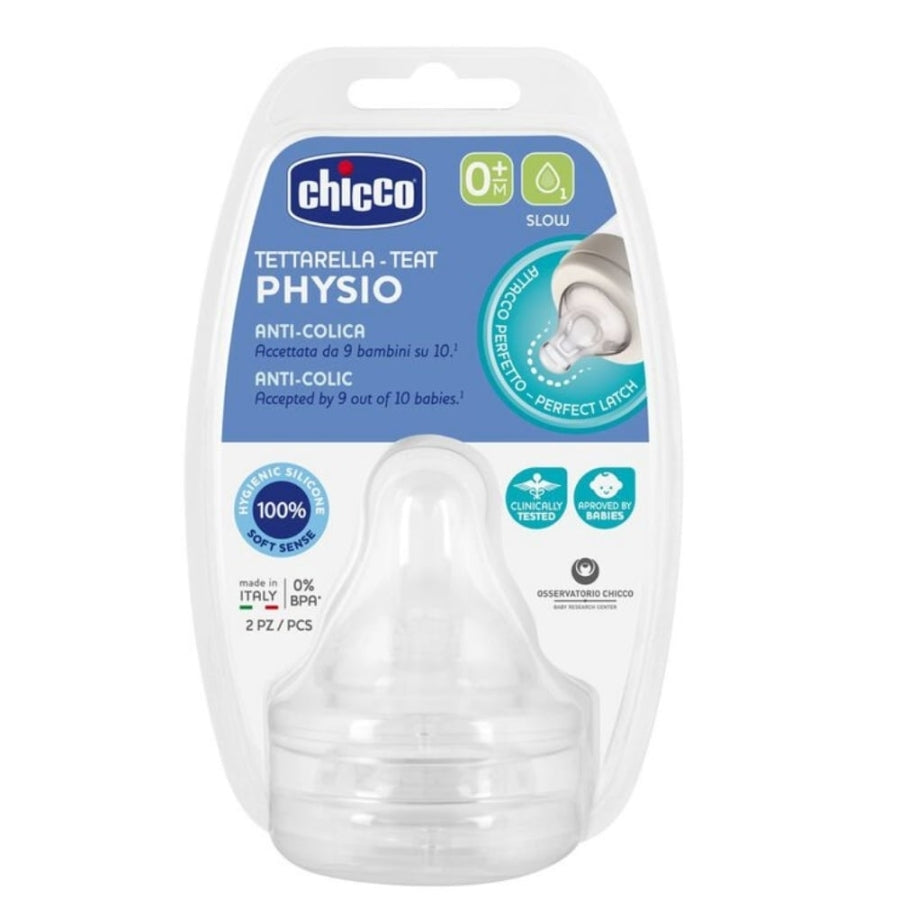 Chicco Physio Slow Flow Baby Bottle Nipples 0+ Months 2 Pack