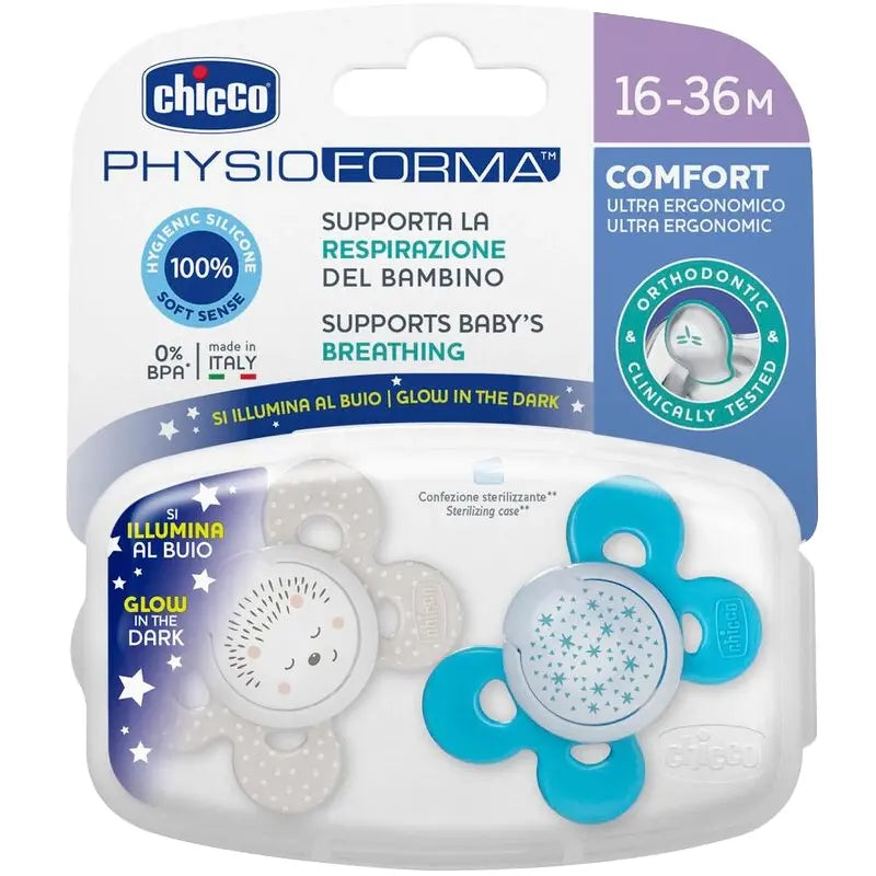 Chicco Physio Forma Comfort Silicone Pacifier for Boys 16-36M 2-Pack