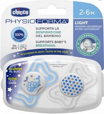 Chicco Physio Light Glow in the Dark Pacifiers 2-Pack 2-6M