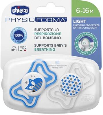 Chicco Physio Silicone Pacifier 2-Pack for Boys 6-16M