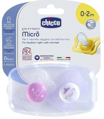Chicco Physio Silicone Pacifier for Girls 0-2M 2-Pack