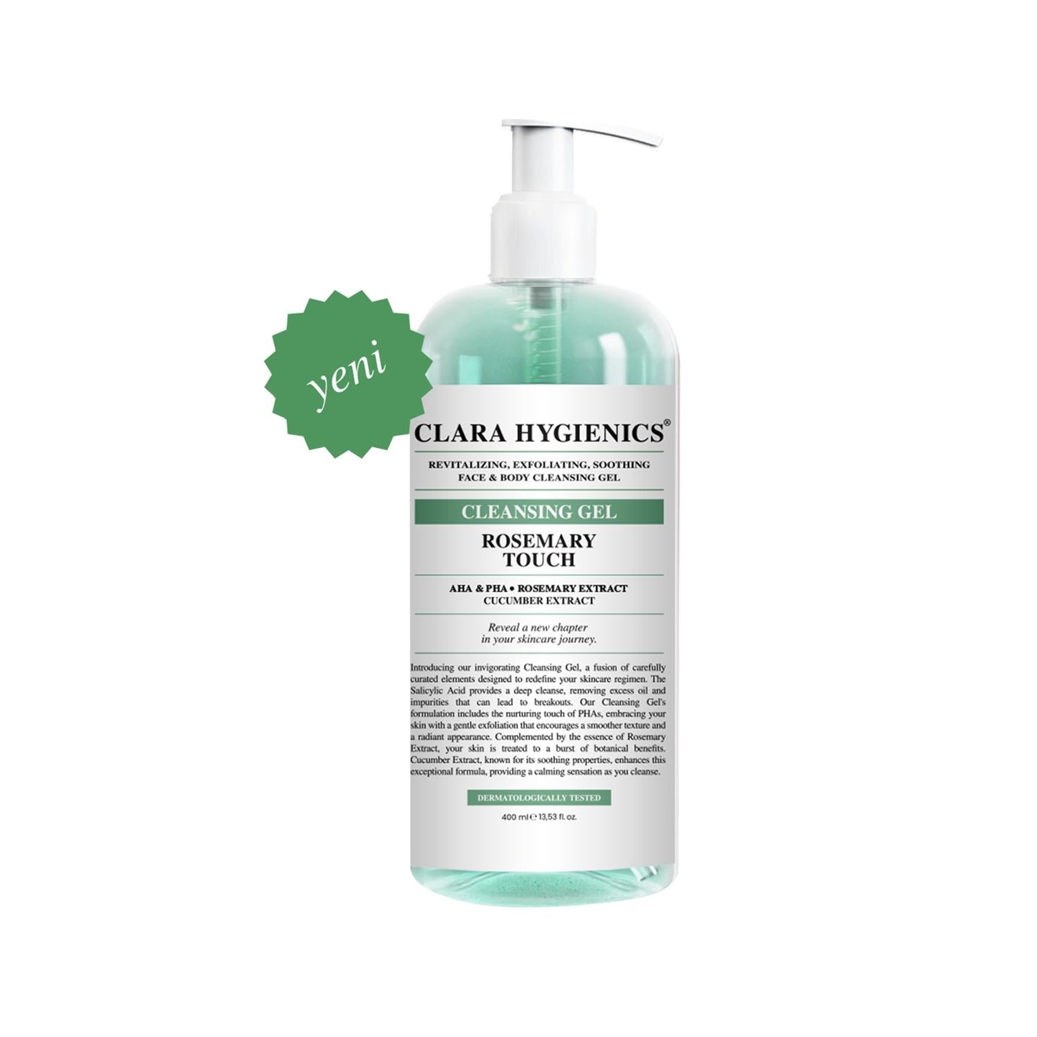 Clara Hygienics Vegan Face and Body Cleansing Gel with Rosemary Extract - 400ml, Natural Skin Tone Balancing & Dead Cell Removal Clara Hygienics Vegan Face & Body Gel - Rosemary Extract, 400ml vegan face and body cleansing gel, rosemary extract skincare, natural skin tone balancing, dead cell removal gel, vegan skincare products, cruelty-free skincare, natural skincare routine, face and body wash, vegan cosmetics, Clara Hygienics products