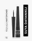 Flormar Matte Waterproof Liquid Eyeliner for Precise, Dramatic Eye Look - Black Flormar Matte Waterproof Eyeliner - Precise, Long-Lasting waterproof eyeliner, matte finish eyeliner, liquid eyeliner, Flormar eyeliner, precise eyeliner applicator, dramatic eye look, long-lasting makeup, smudge-proof eyeliner, beauty essentials, makeup for beginners, professional makeup, cosmetic products, eye makeup, black eyeliner