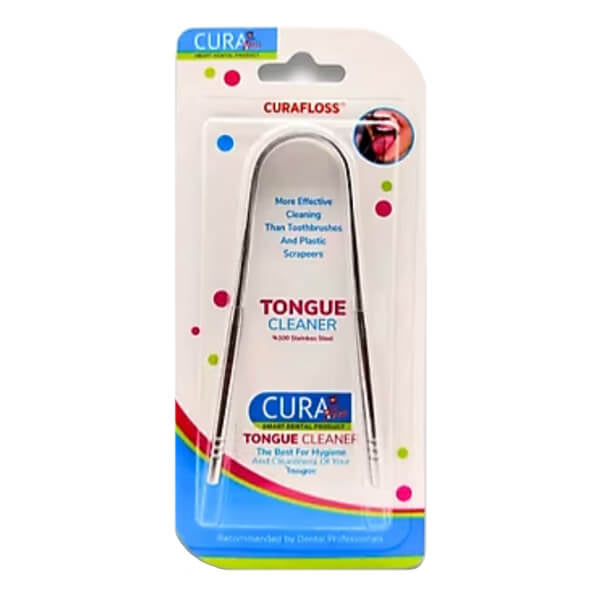 Curafloss Stainless Steel Tongue Cleaner Silver