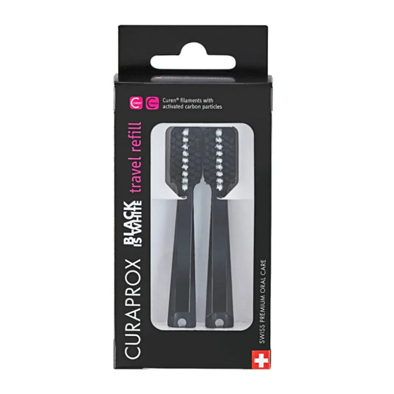 Curaprox Black Is White Travel Refill Soft Bristle Heads 2-Pack
