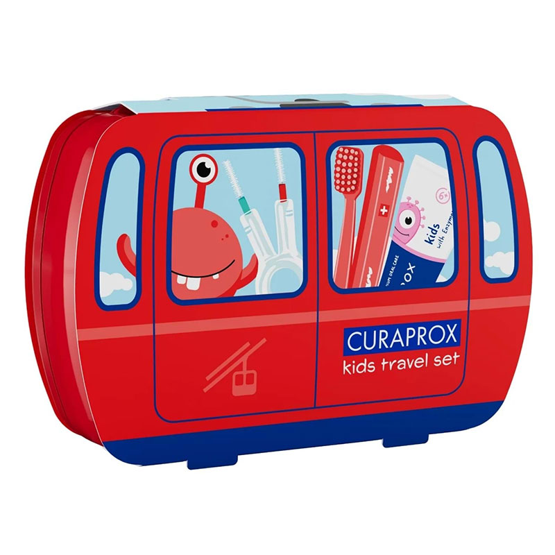 Curaprox Kids Travel Toothbrush & Paste Set in Red
