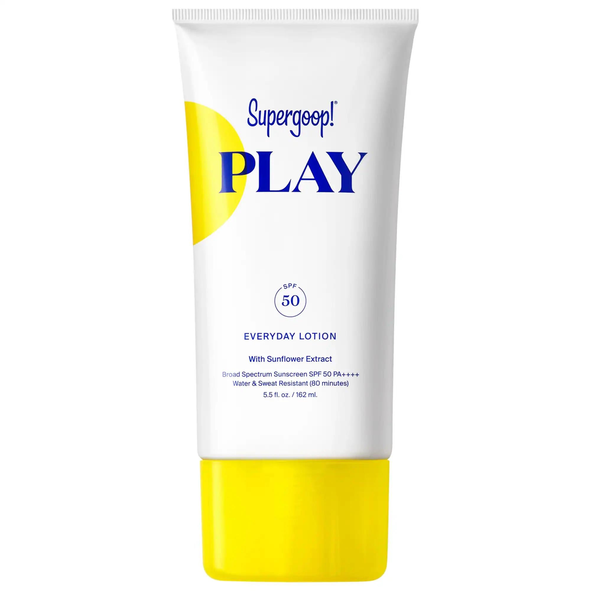 Supergoop! PLAY Everyday Lotion SPF 50: Hydrating &amp; Non-Greasy Sunscreen for Face &amp; Body - Water Resistant, Cruelty-Free Sun Protection Supergoop! PLAY SPF 50: Non-Greasy Sunscreen &amp; Hydration sunscreen lotion, SPF 50 sunscreen, non-greasy sunscreen, water resistant sunscreen, face and body sunscreen, sunscreen for dry skin, cruelty free sunscreen, everyday sunscreen, sun protection, hydrating sunscreen, sunscreen, SPF, sunblock, broad spectrum, UVA protection, UVB protection, skincare, face sunscreen, body