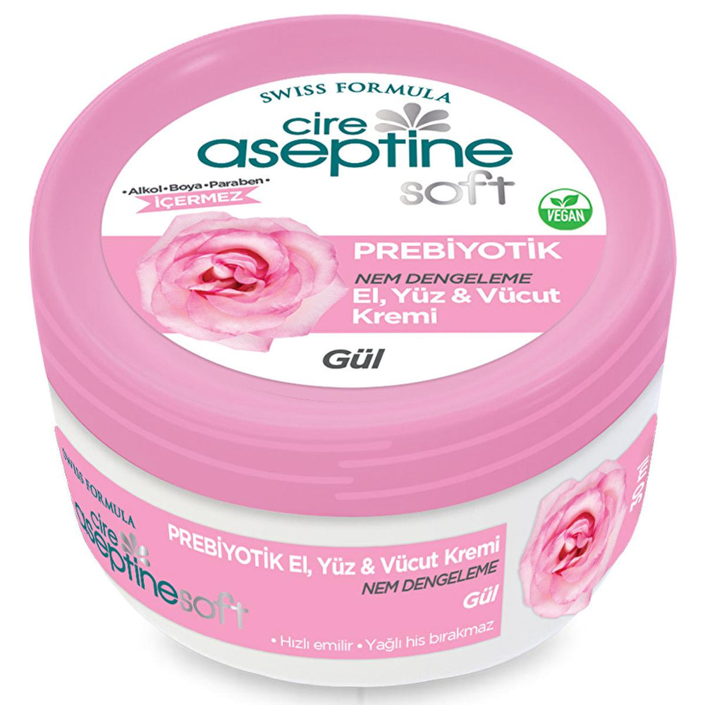 Cire Aseptine Soft Gül Özlü Nem Dengeleyici Moisturizing Cream - Prebiotic Skincare with Vitamin E & Rose - Face Cream