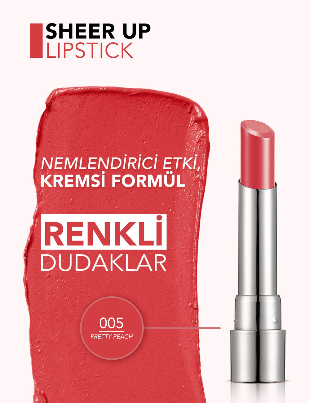 Flormar Sheer Up Moisturizing Lipstick Glossy Finish 3.3g