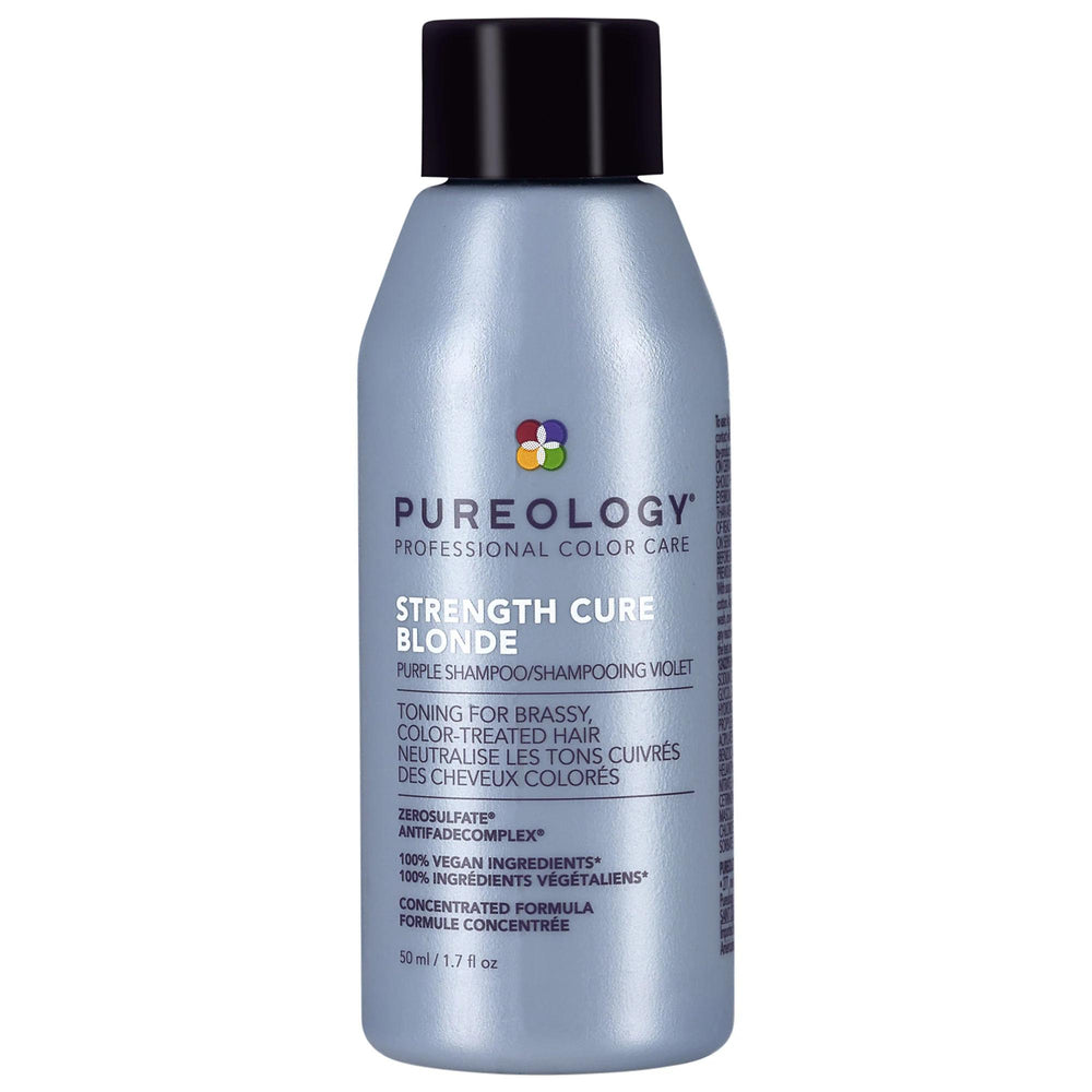 Mini Strength Cure Blonde Purple Shampoo - Sulfate-Free, Toning, and Strengthening for Brassy, Damaged Hair Mini Strength Cure Purple Shampoo for Brassy Hair purple shampoo, blonde hair care, sulfate-free shampoo, color safe hair products, damaged hair repair, brassiness control, vegan hair care, cruelty-free beauty products, hair toning, strengthening shampoo, blonde hair solution, ethical beauty, eco-friendly cosmetics