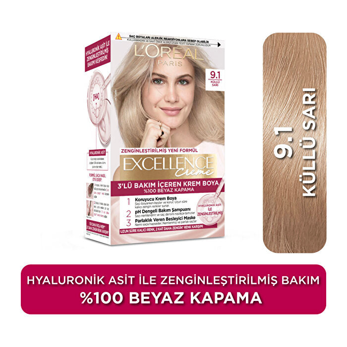 L'Oreal Paris Excellence Crème Hair Color Ash Blonde 9.1 - 100% Gray Coverage | Professional Care - view 2