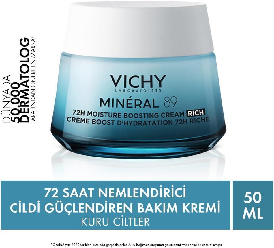 Vichy Mineral 89 Moisturizing Cream - Rich Hydrating Cream for Dry Skin, 1.69 fl oz - Face Cream