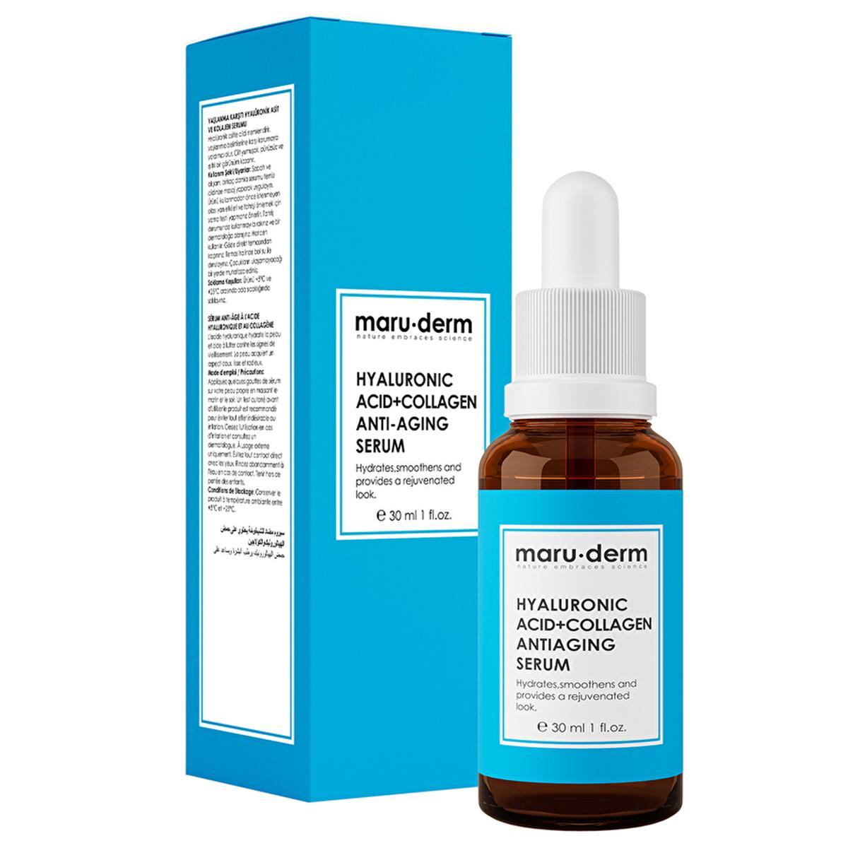 maruderm collagen and hyaluronic acid serum bottle, application of maruderm anti-aging serum on skin Maruderm Collagen and Hyaluronic Acid Anti-Aging Skin Care Serum 30 ml Maruderm Anti-Aging Serum - Collagen &amp; Hyaluronic Acid maruderm, anti-aging-serum, hyaluronic-acid, collagen-serum, skin-care, moisturizer, hydration, beauty-products, adults, ai-generated