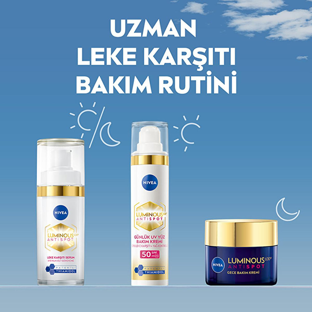 Nivea Luminous630 Dark Spot Reduction Face Cream - SPF50, Hyaluronic Acid - Brightening, Anti-Aging, & Sun Protection - 1.35 fl oz Nivea Luminous630: Dark Spot Cream & SPF50 | Brighter Skin Nivea Luminous630, dark spot cream, hyperpigmentation treatment, SPF50 face cream, anti-dark spot face cream, skin brightening cream, face cream for sensitive skin, Thiamidol cream, sun protection face cream, skin tone evening cream, facial cream, dark spot remover, hyperpigmentation, sun protection, anti-aging, skincare