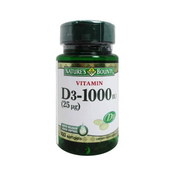Nature's Bounty Vitamin D3 1000 IU Supplement - 100 Softgels, Gluten-Free, Supports Bone Health & - Vitamin & Supplement