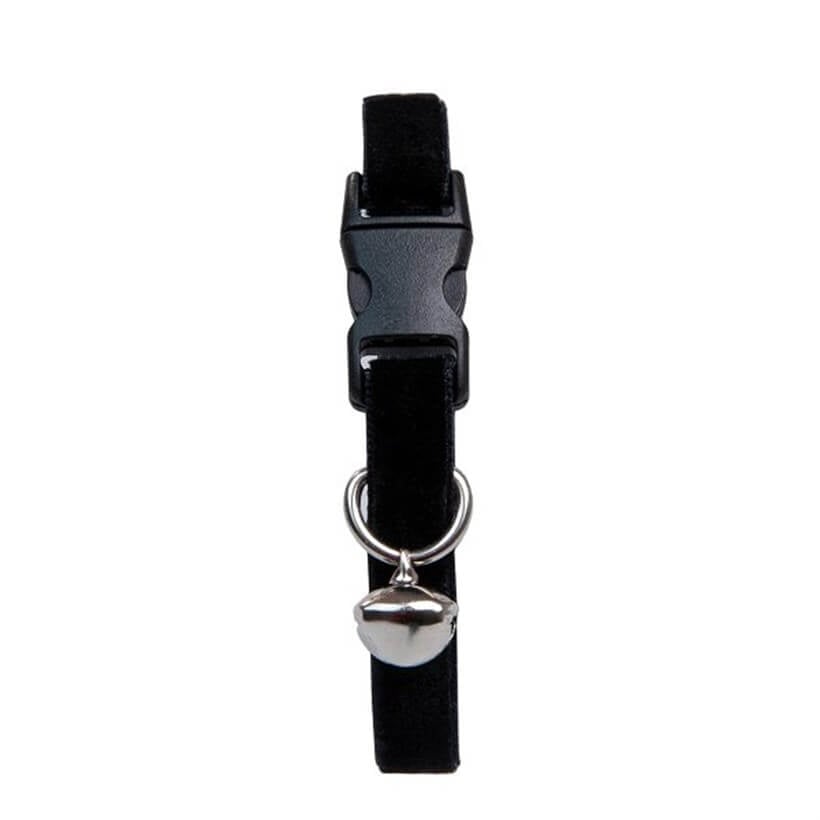Dalis Velvet Cat Collar with Bell and Safety Buckle Black 30cm