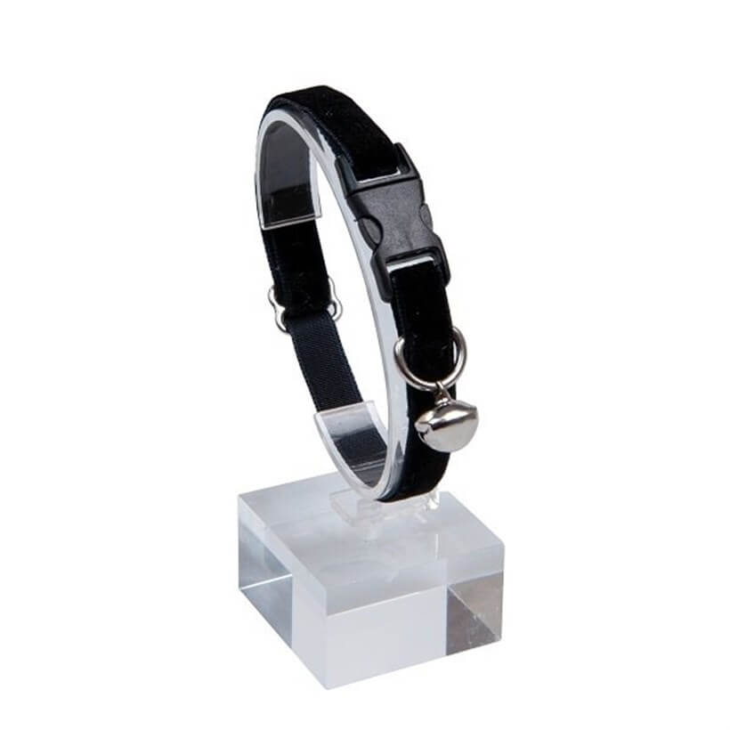 Dalis Velvet Cat Collar with Bell and Safety Buckle Black 30cm