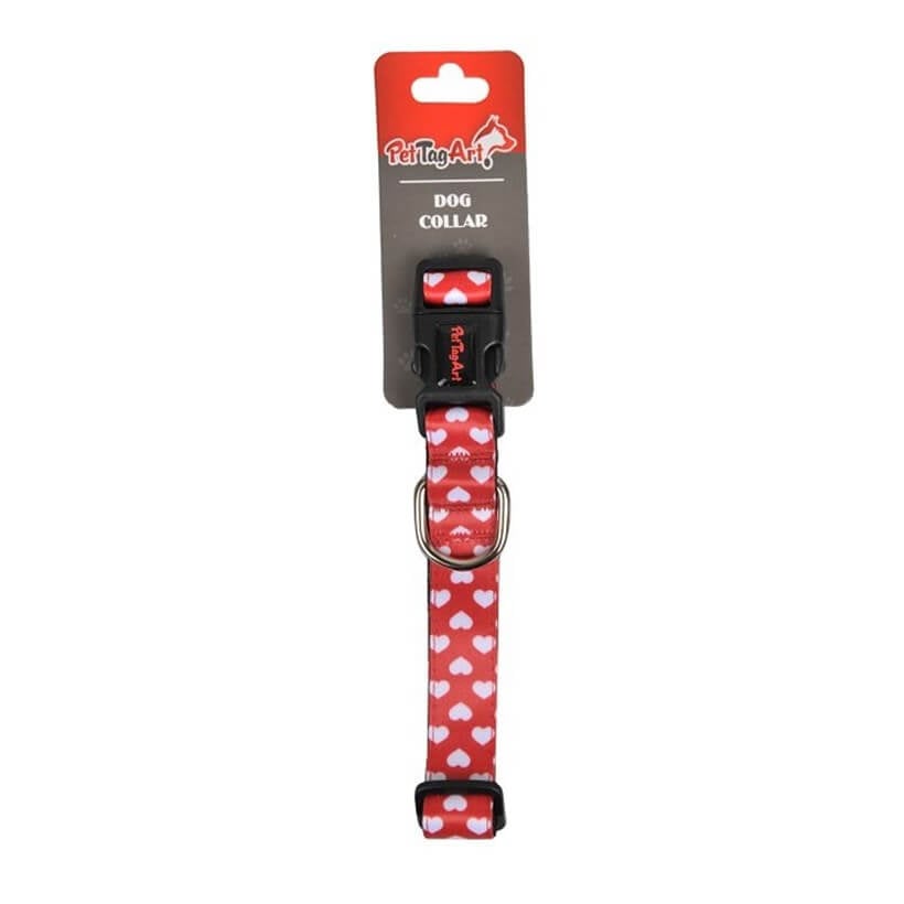 Dalis Heart Pattern Dog Collar Soft Neoprene Medium 30-45 cm Red