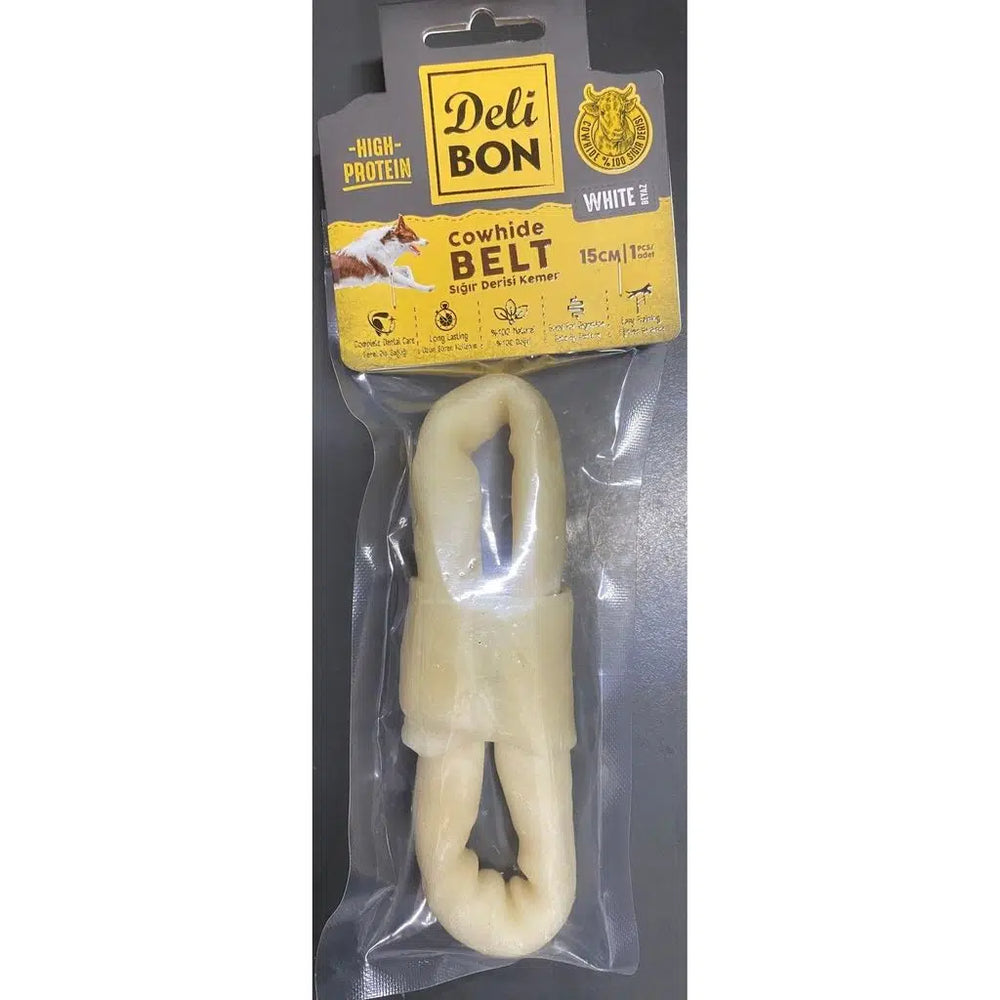 Doggie Delibon EKO15 Hand-Woven Leather Dog Bone White 15cm