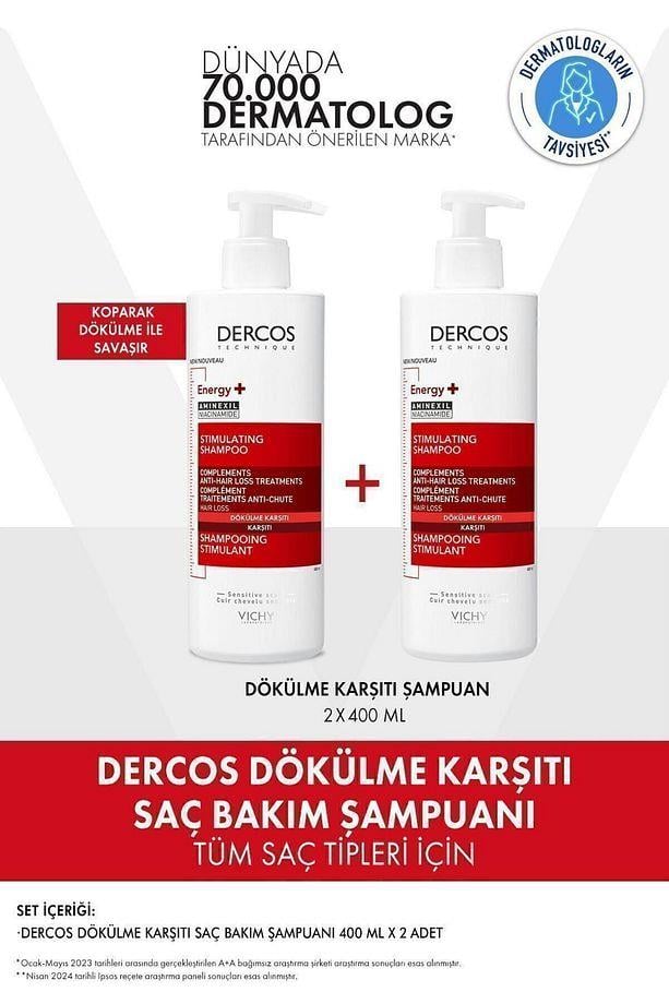 Dercos Energisant Shampoo for Thinning Hair 2 x 400ml