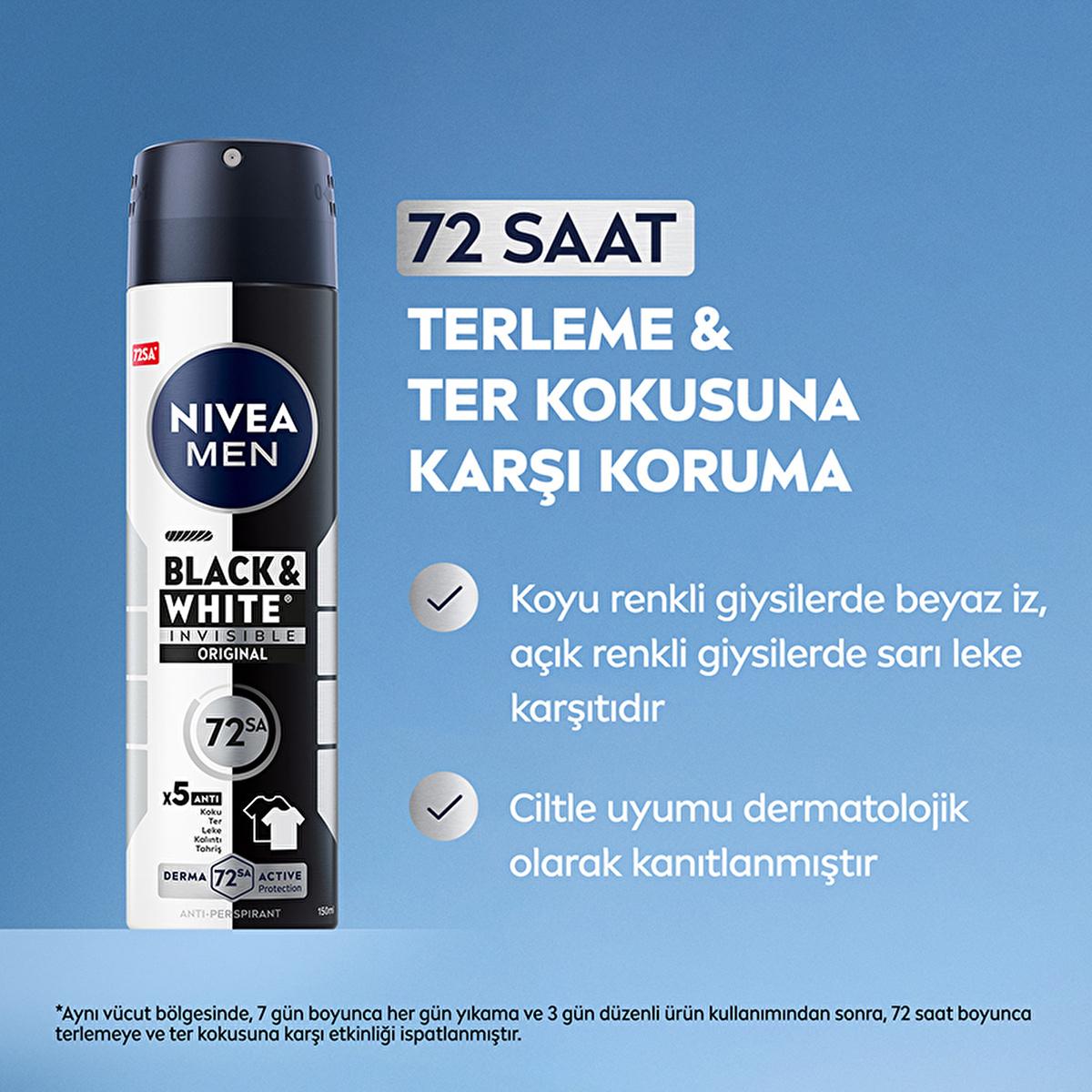 Nivea Men Black & White Invisible Original Deodorant Spray - 72-Hour Anti-Perspirant Protection for Men, Prevents Sweat Stains, Dermatologically Tested Nivea Men 72-Hour Deodorant Spray - Anti-Perspirant Protection Nivea Men Deodorant, Anti-perspirant deodorant spray, 72-hour deodorant protection, Invisible deodorant for men, Black & White Invisible Original Deodorant, Men's grooming, Long-lasting deodorant, Sweat stain prevention, Dermatologically tested deodorant, Men's personal care, Anti-perspirant prot