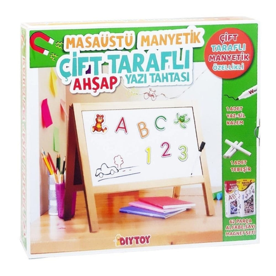 Diytoy Magnetic Double-Sided Wooden Desktop Easel Board