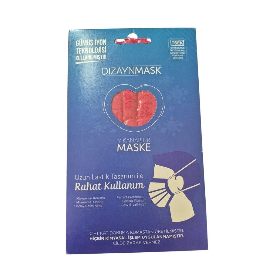 Dizaynmask Silver Ion Washable Face Mask Pink Size L