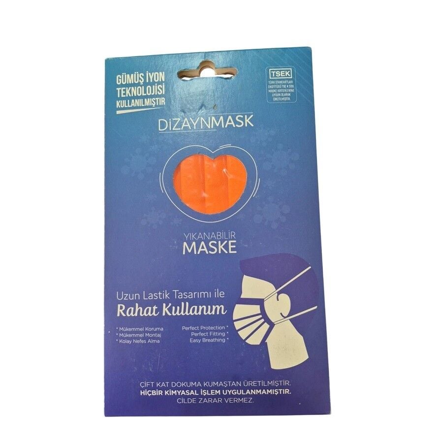 Dizaynmask Silver Ion Washable Face Mask Orange Size L