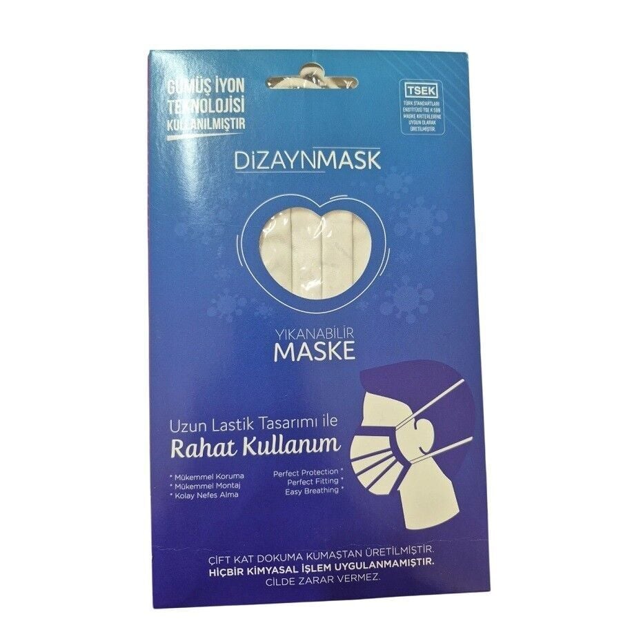 Dizaynmask Kids Silver Ion Washable Cloth Mask White 5-10 Years