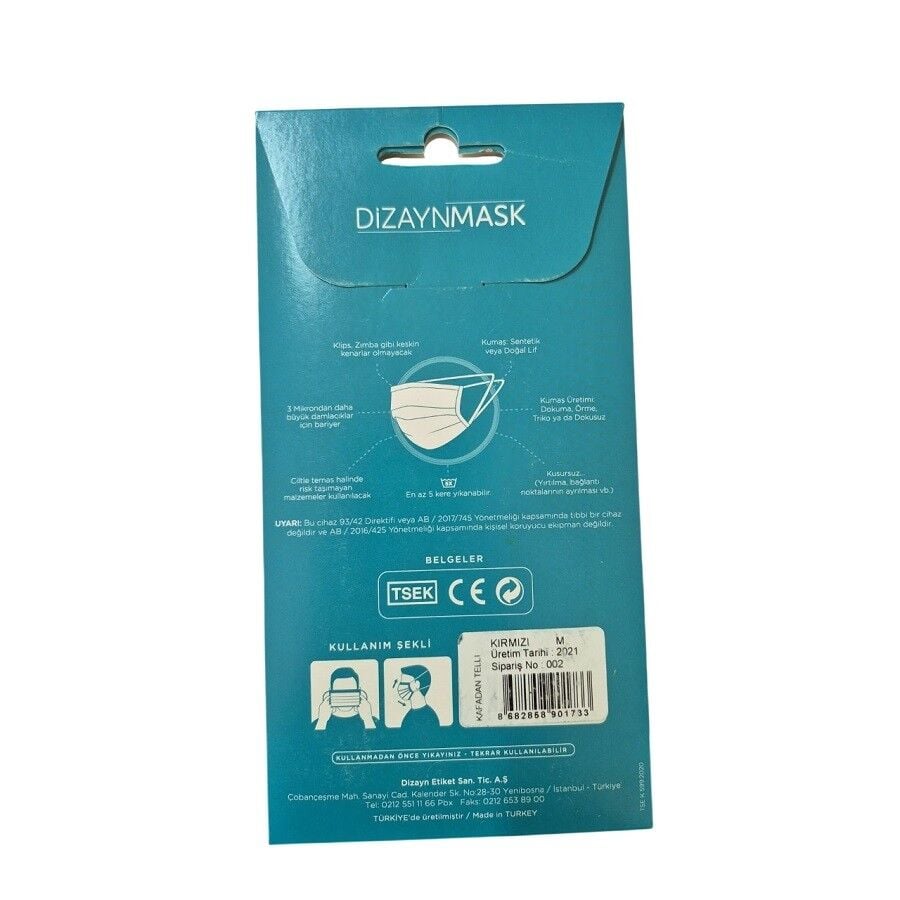 Dizaynmask Silver Ion Washable Cloth Mask for Kids Red 5-10 Years