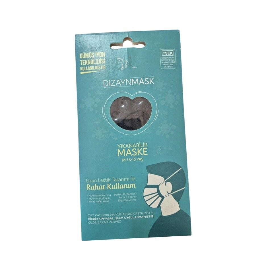 Dizaynmask Silver Ion Washable Cloth Mask for Kids Black 1 Count