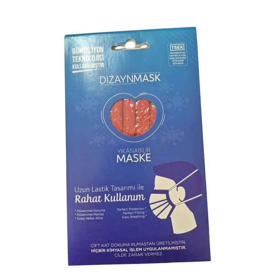 Dizaynmask Silver Ion Washable Face Mask Red Large