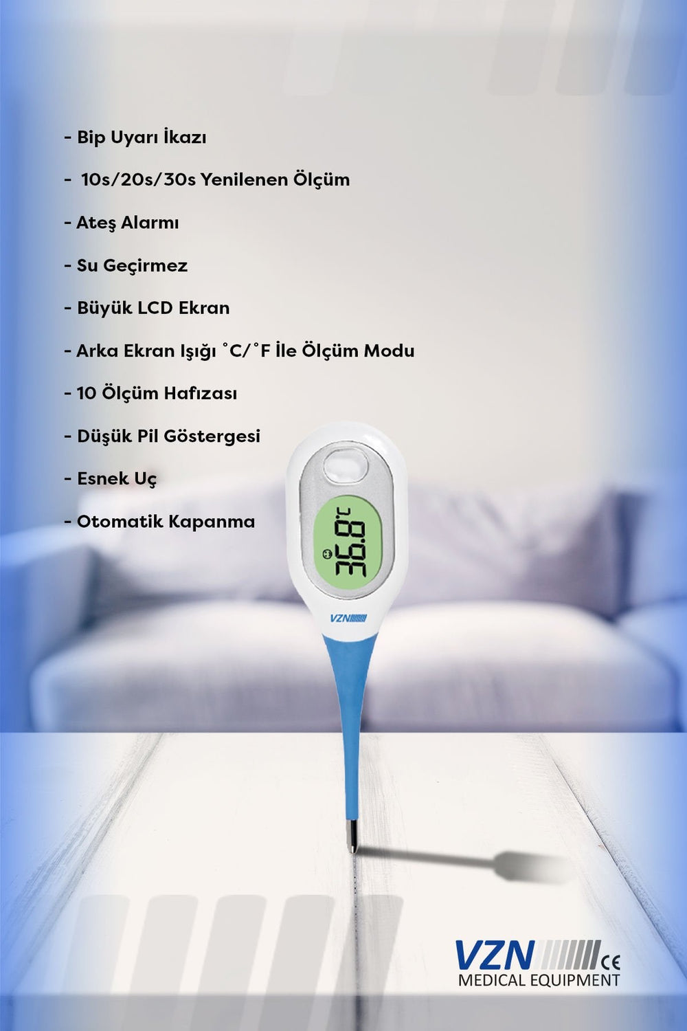 Vzn DMT-4760 Digital Underarm Thermometer with Backlit LCD