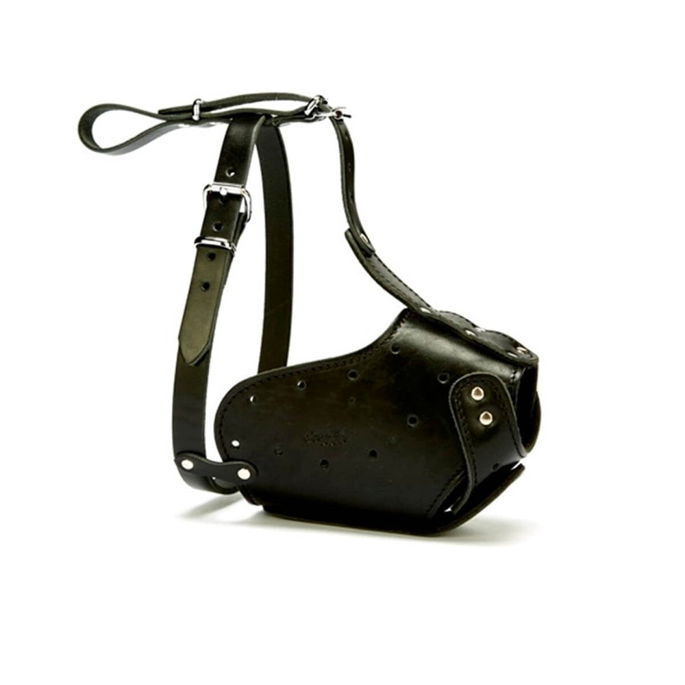 Doggie Short Snout Leather Dog Muzzle for Flat-Faced Breeds, Medium Black
